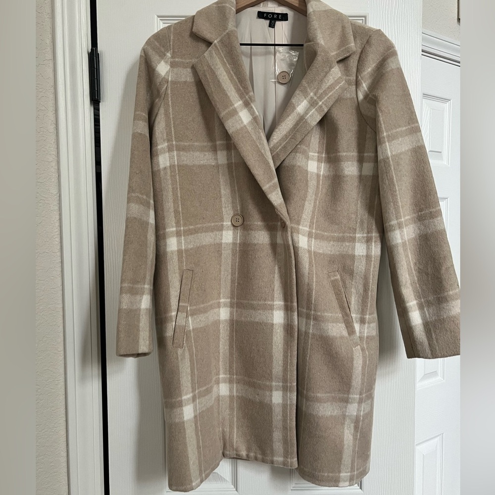 VICI x Fore Long Tan Plaid Dress Coat NEW XS